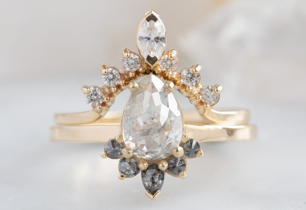 Rose Cut Icy White Diamond Engagement Ring with Attached Sunburst