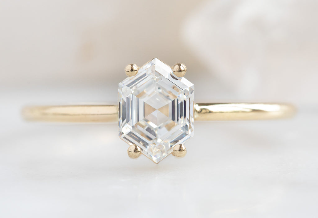 Hexagon-Cut White Diamond Engagement Ring