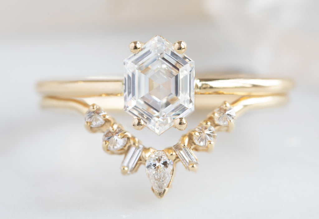 Hexagon-Cut White Diamond Engagement Ring