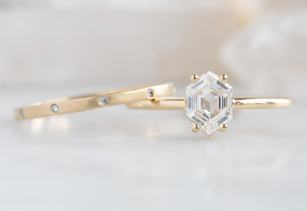 Hexagon-Cut White Diamond Engagement Ring