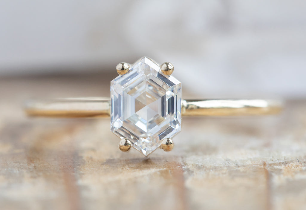 Hexagon-Cut White Diamond Engagement Ring