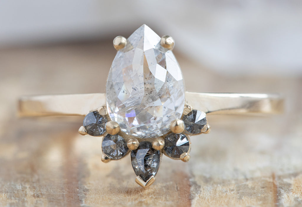 Rose Cut Icy White Diamond Engagement Ring with Attached Sunburst