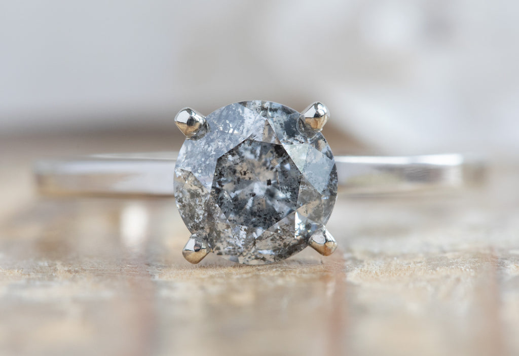 Round Cut Salt + Pepper Diamond Engagement Ring