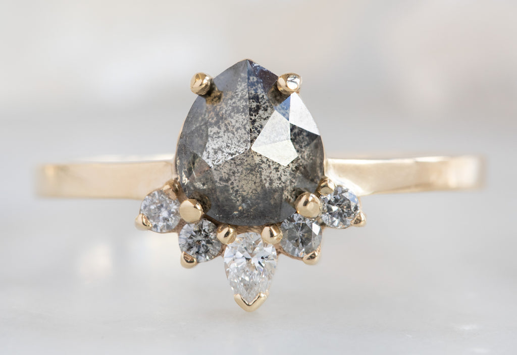 Rose Cut Black Diamond Engagement Ring with Attached Sunburst