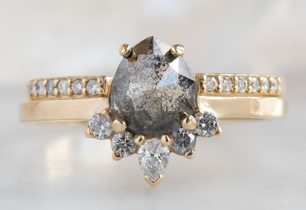 Rose Cut Black Diamond Engagement Ring with Attached Sunburst