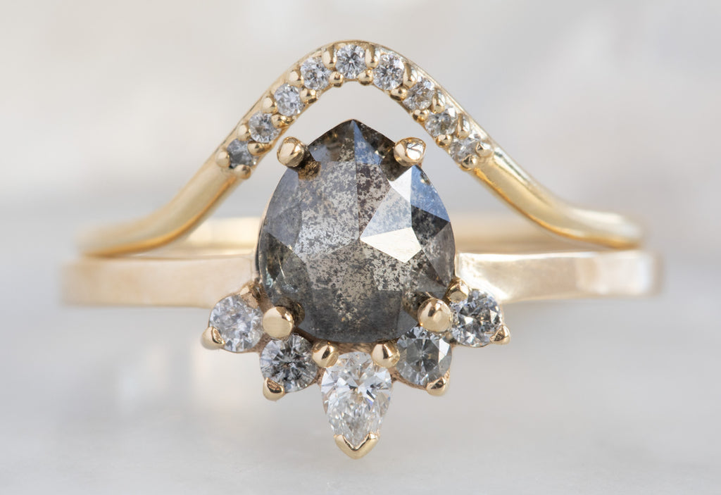 Rose Cut Black Diamond Engagement Ring with Attached Sunburst