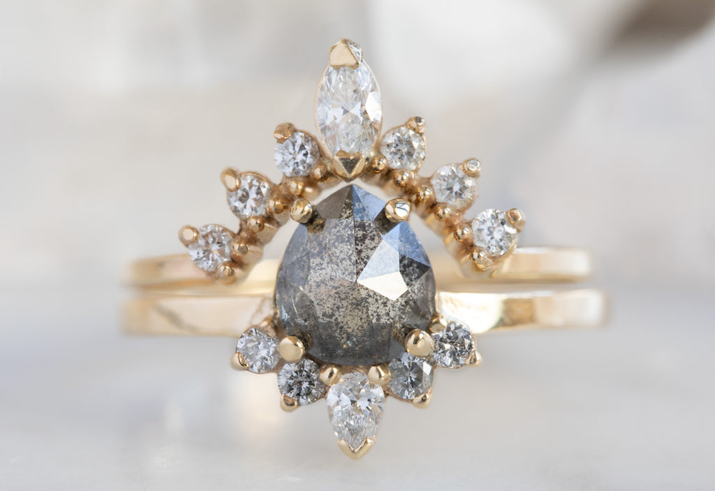 Rose Cut Black Diamond Engagement Ring with Attached Sunburst