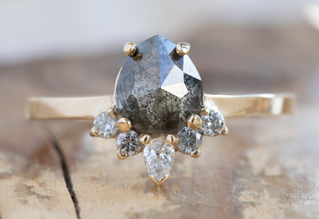 Rose Cut Black Diamond Engagement Ring with Attached Sunburst