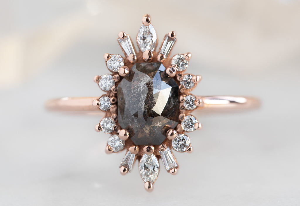The Camellia Ring with a Black Emerald-Cut Diamond