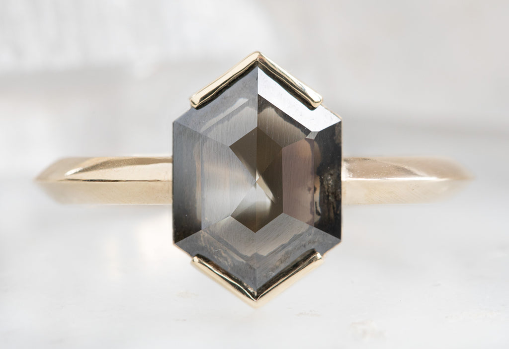 The Sage Ring with a Salt + Pepper Hexagon Diamond
