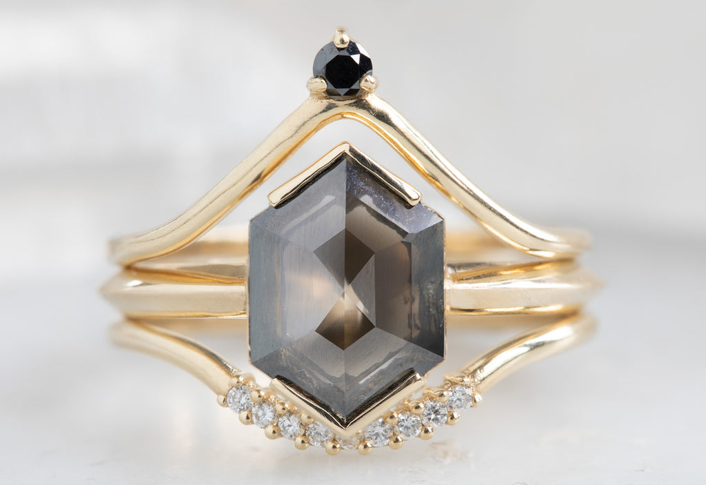 The Sage Ring with a Salt + Pepper Hexagon Diamond
