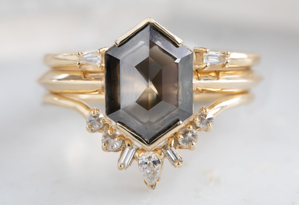 The Sage Ring with a Salt + Pepper Hexagon Diamond