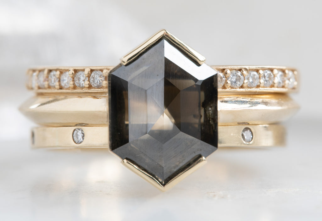 The Sage Ring with a Salt + Pepper Hexagon Diamond