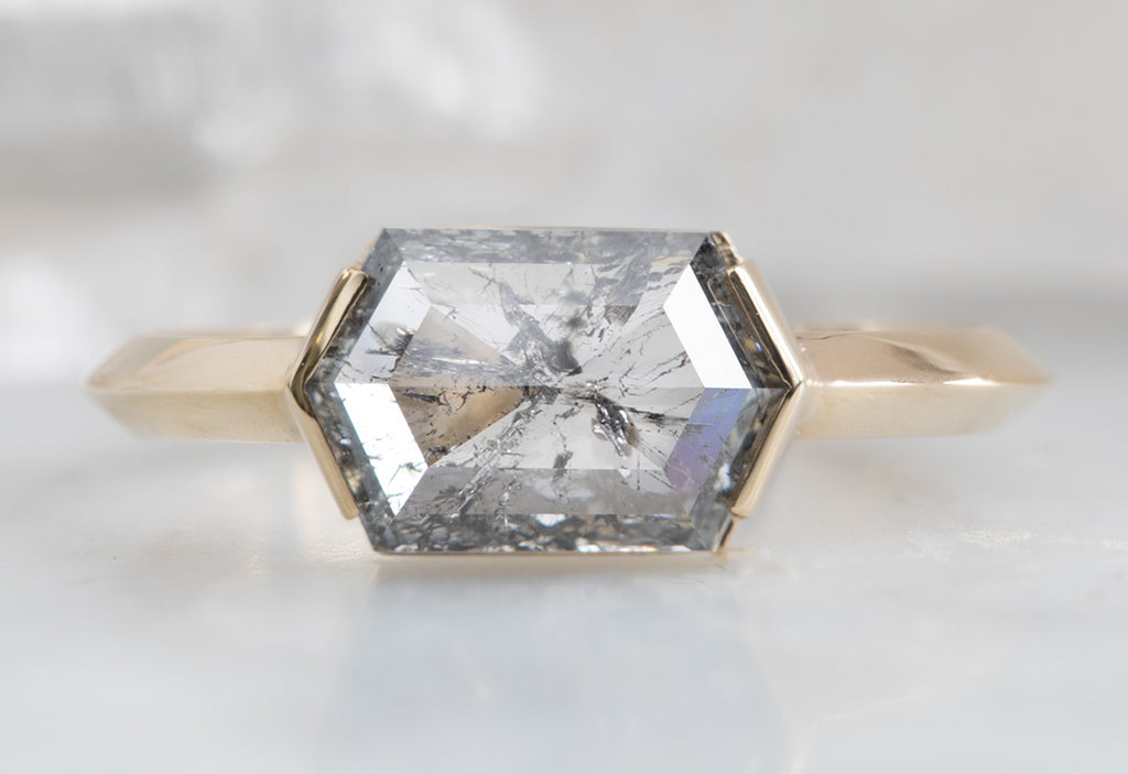 The Sage Ring with a Salt + Pepper Hexagon Diamond