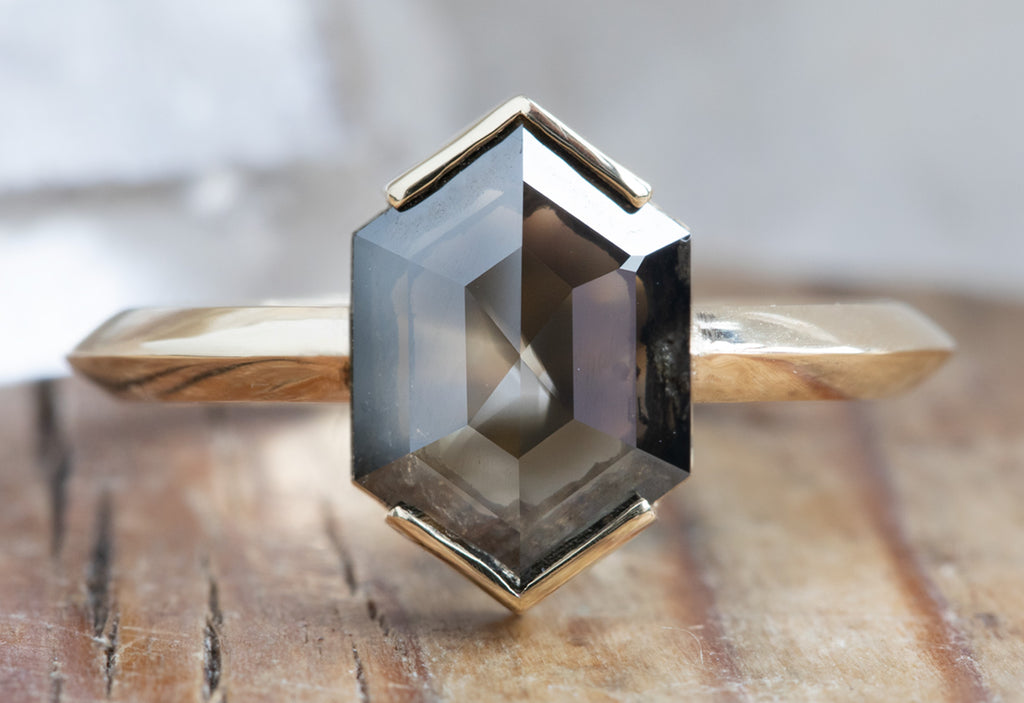 The Sage Ring with a Salt + Pepper Hexagon Diamond