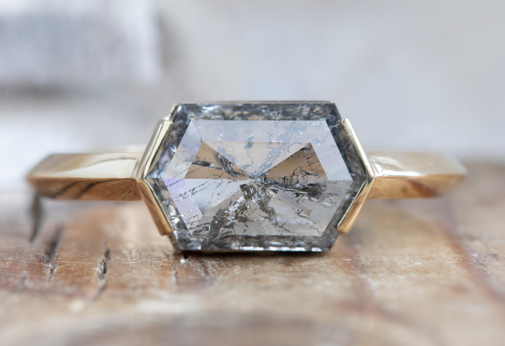 The Sage Ring with a Salt + Pepper Hexagon Diamond