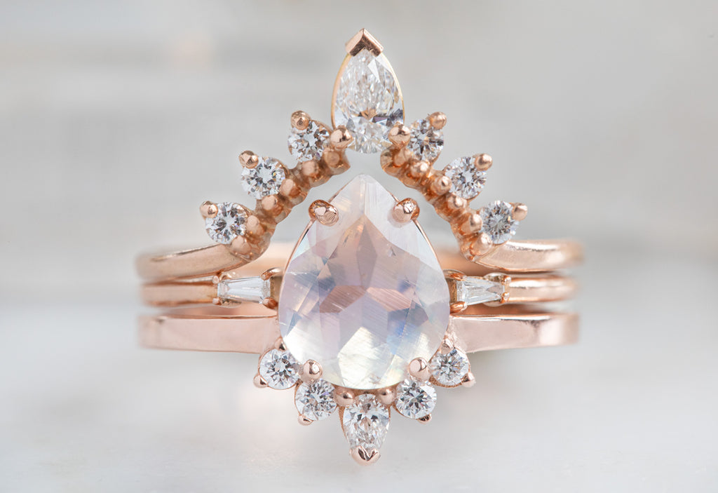 The Aster Ring with a Pear Cut Moonstone