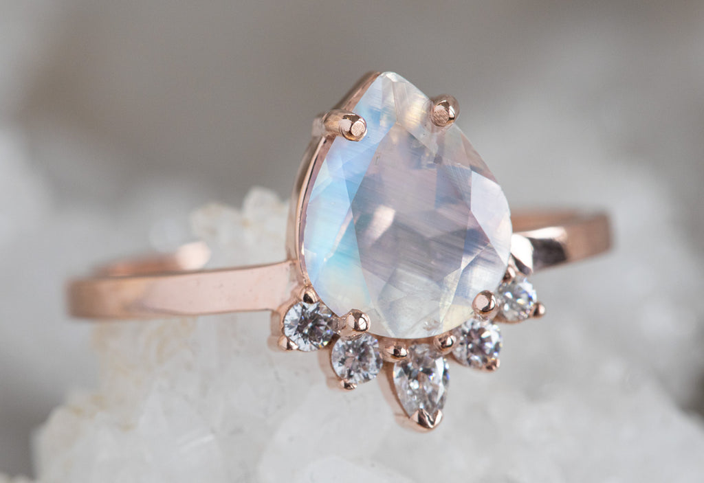 The Aster Ring with a Pear Cut Moonstone