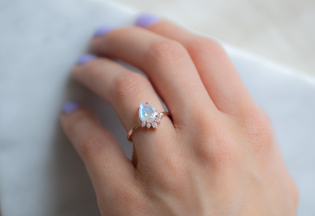 The Aster Ring with a Pear Cut Moonstone