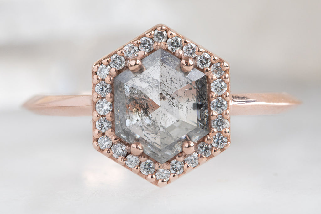 The Dahlia Ring with a Salt + Pepper Hexagon Diamond