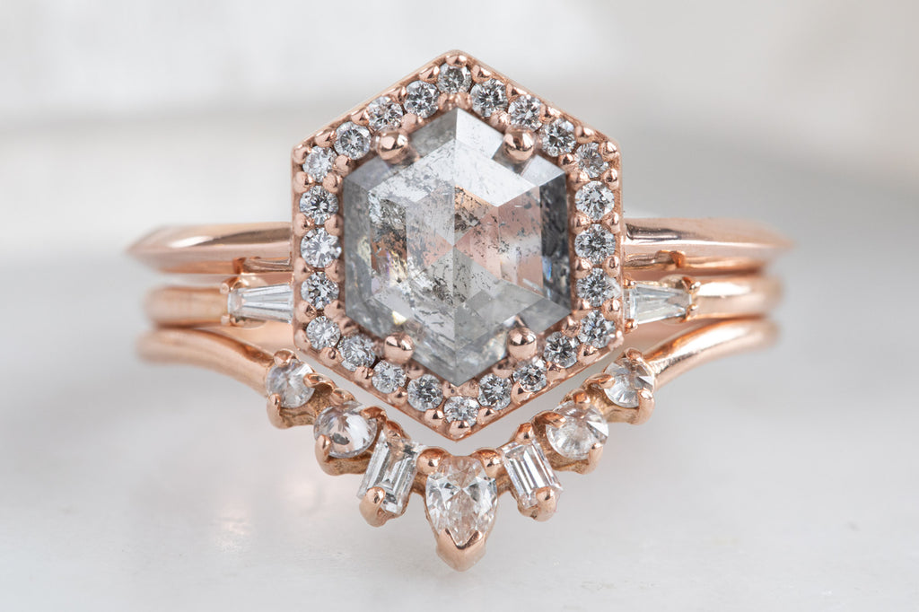 The Dahlia Ring with a Salt + Pepper Hexagon Diamond