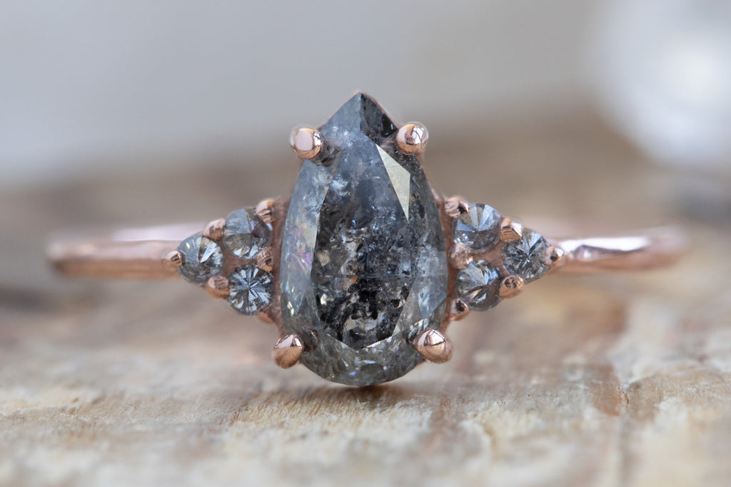 The Ivy Ring with a Pear Cut Black Diamond
