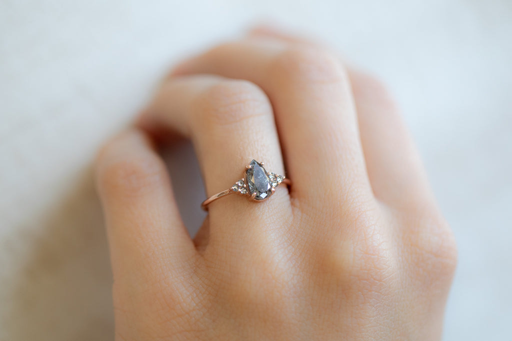 The Ivy Ring with a Pear Cut Black Diamond