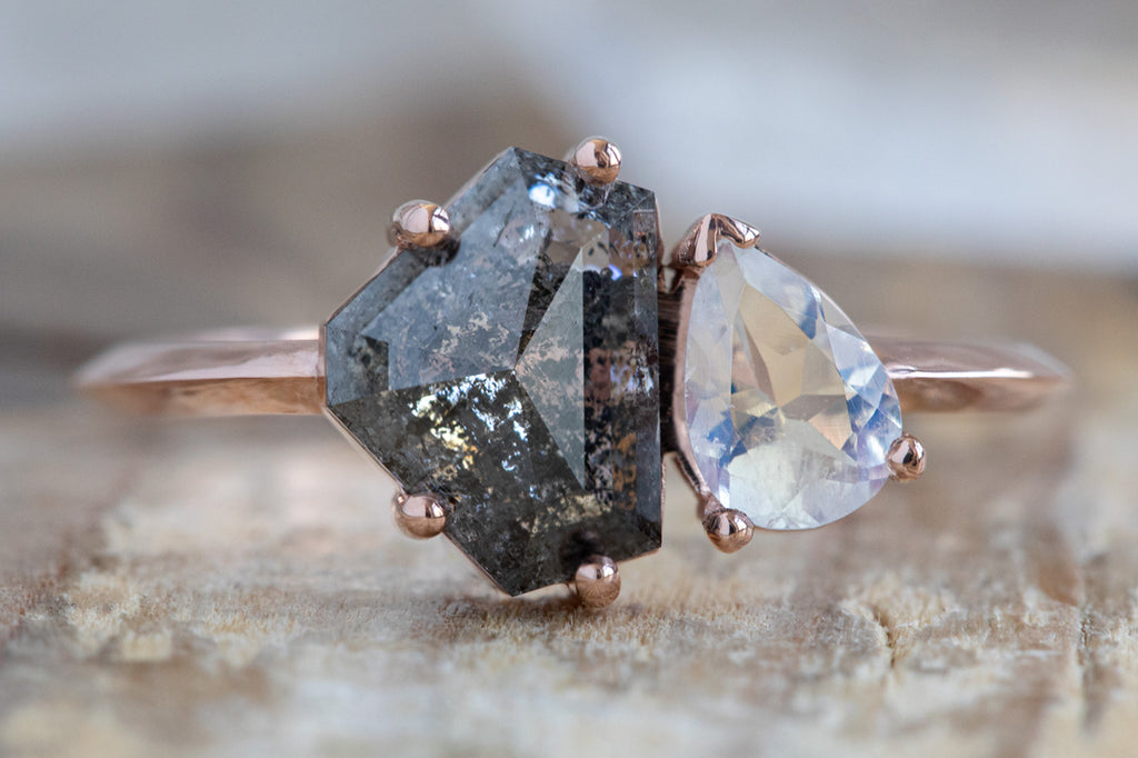 The You + Me Ring with Black Diamond + Moonstone