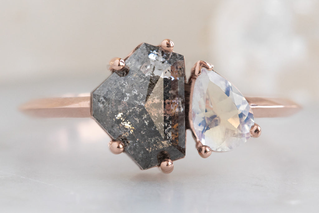 The You + Me Ring with Black Diamond + Moonstone