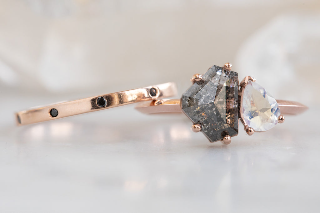 The You + Me Ring with Black Diamond + Moonstone