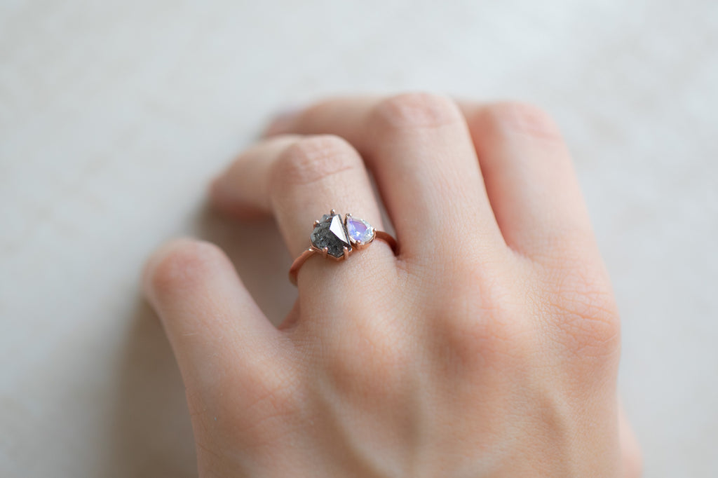 The You + Me Ring with Black Diamond + Moonstone