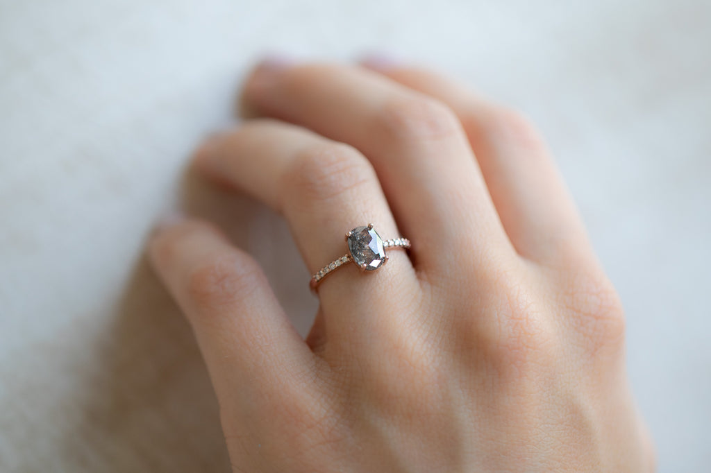 The Willow Ring with a Cushion Cut Black Diamond