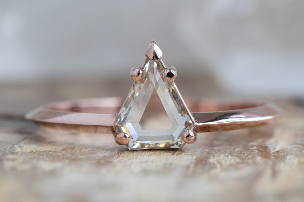 The Sage Ring with a Shield Cut Pale Pink Diamond