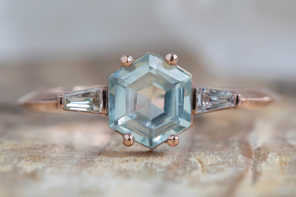 The Ash Ring with a Hexagon Cut Sapphire