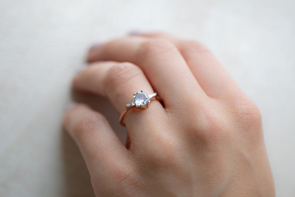 The Ash Ring with a Hexagon Cut Sapphire