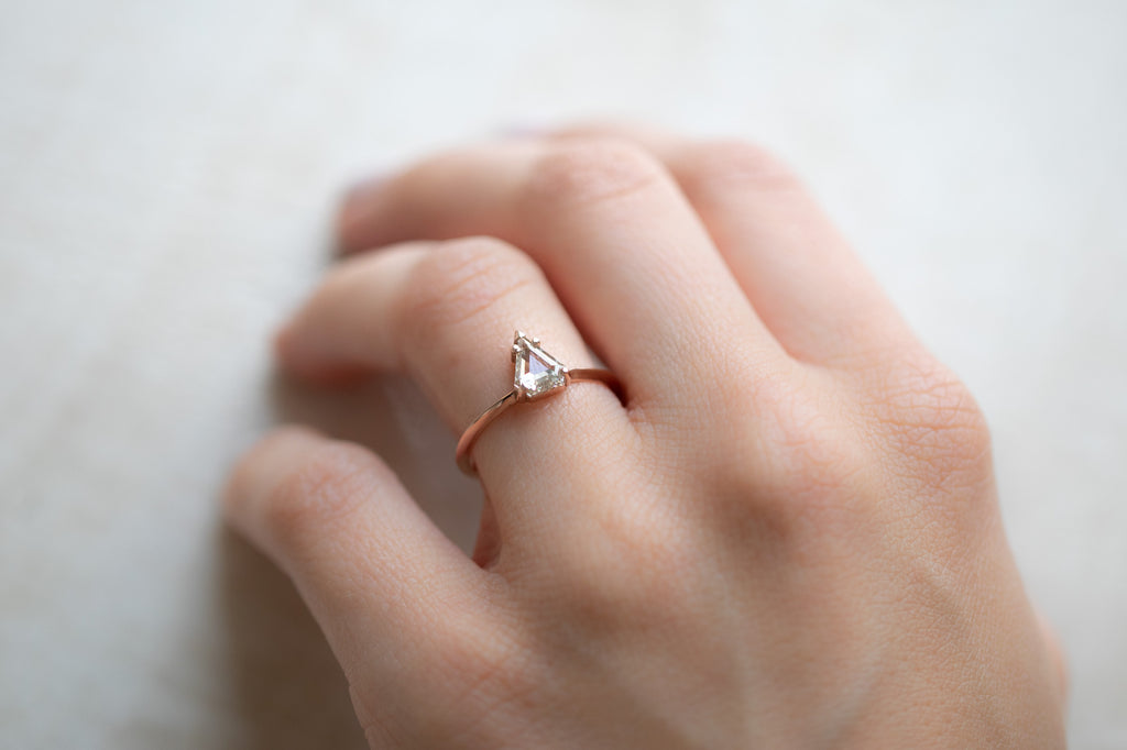 The Sage Ring with a Shield Cut Pale Pink Diamond