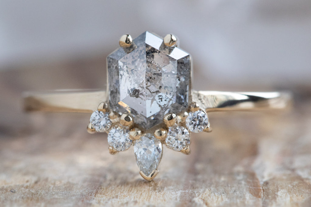 The Aster Ring with a Salt + Pepper Hexagon Diamond