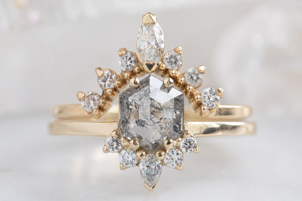 The Aster Ring with a Salt + Pepper Hexagon Diamond