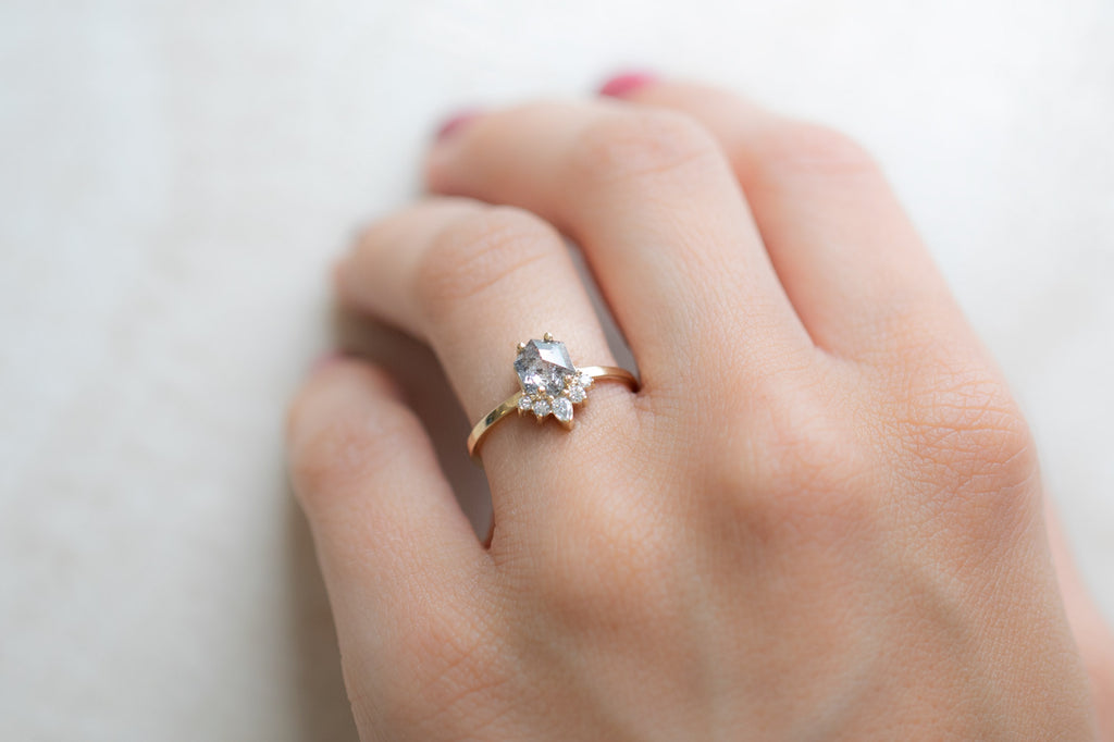 The Aster Ring with a Salt + Pepper Hexagon Diamond