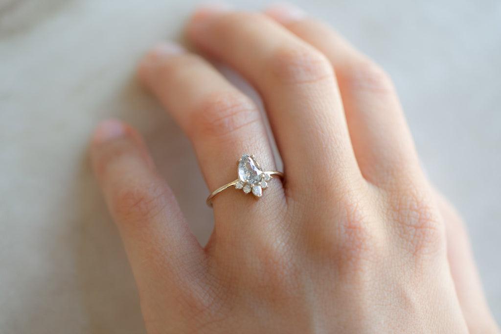 The Aster Ring with a Rose Cut Salt and Pepper Diamond on hand