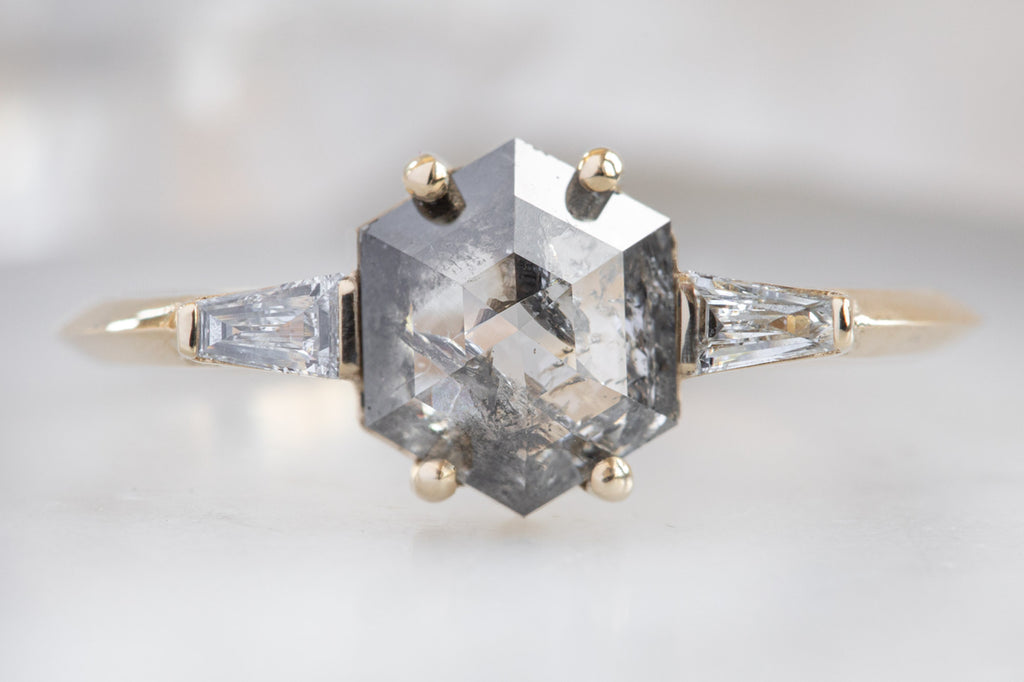 The Ash Ring With a Salt and Pepper Hexagon Diamond