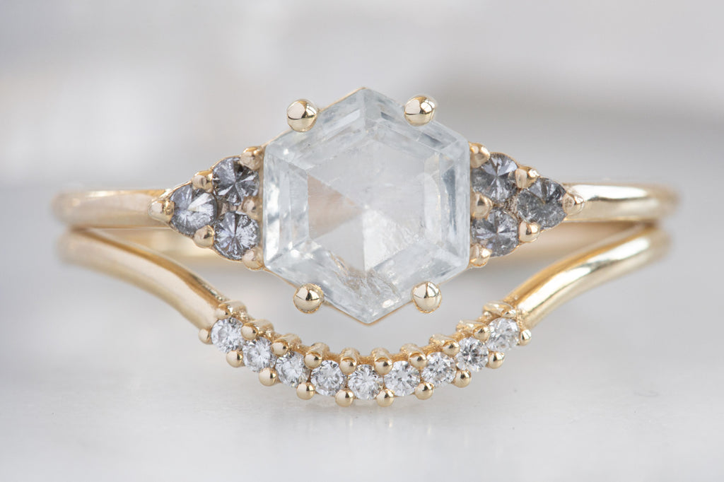 The Ivy Ring with a White Hexagon Diamond with stacking band