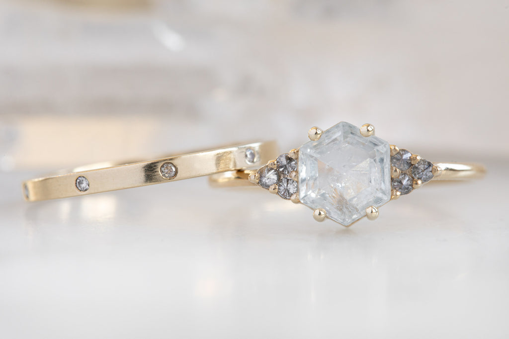 The Ivy Ring with a White Hexagon Diamond with stacking band