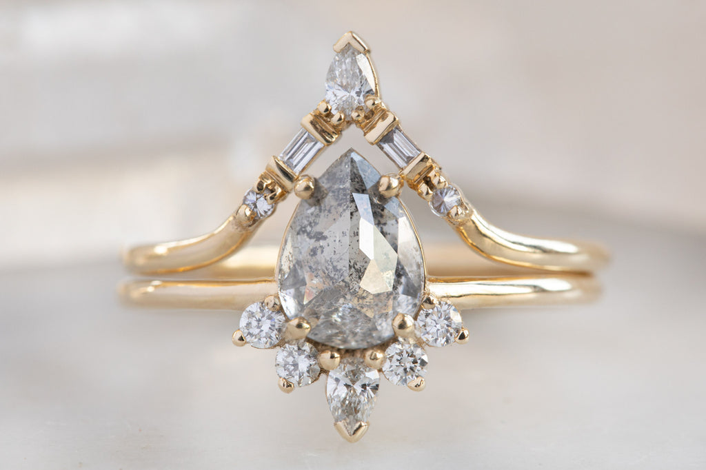 The Aster Ring with a Rose Cut Salt and Pepper Diamond with stacking band