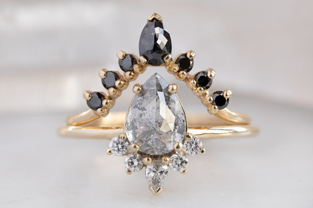 The Aster Ring with a Rose Cut Salt and Pepper Diamond with stacking band