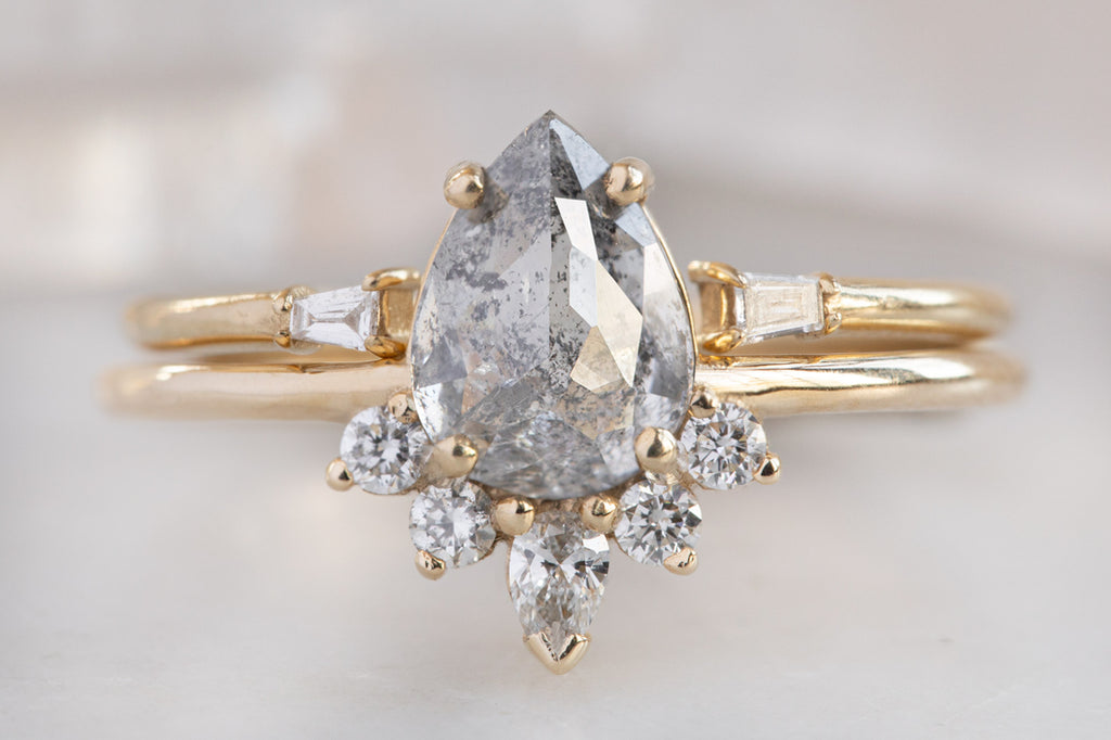 The Aster Ring with a Rose Cut Salt and Pepper Diamond with stacking band
