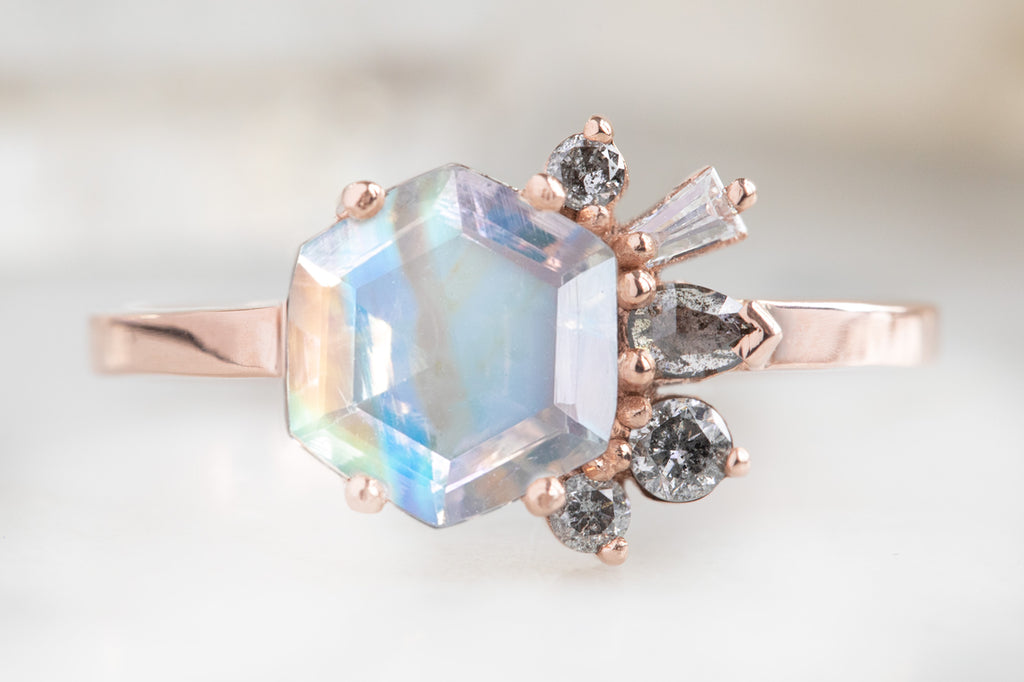 One of a Kind Moonstone + Diamond Cluster Ring