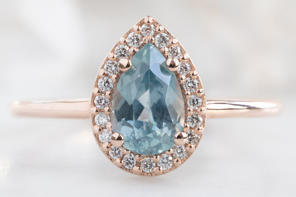 The Dahlia Ring with a Pear-Cut Montana Sapphire