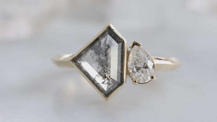 The You & Me Ring with a Salt and Pepper Shield + White Diamond