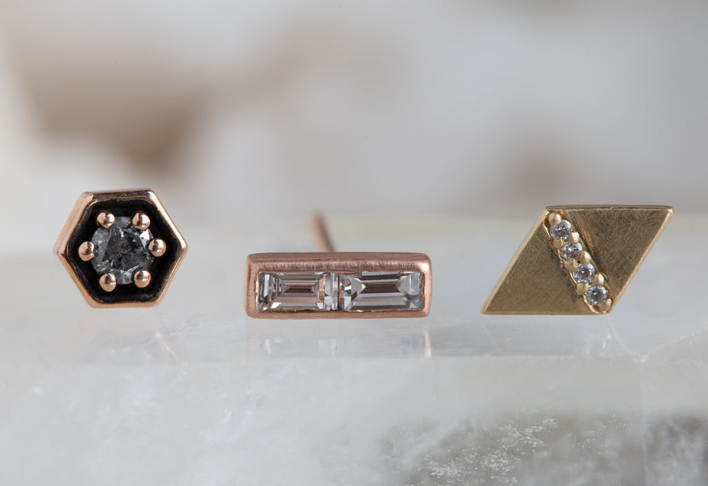 three stud earrings from Alexis Russell on crystal